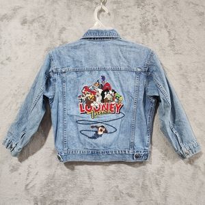 Looney Toons Childrens Denim Jacket Blue Medium Warner Bros Embroidered 90s VTG